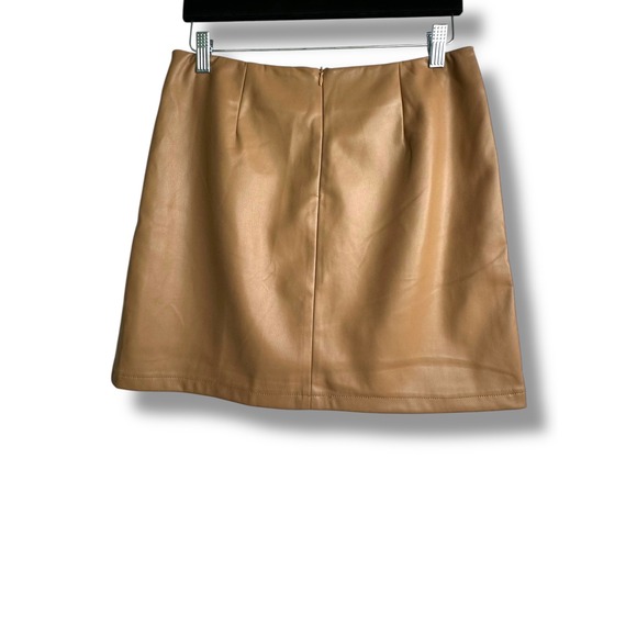 LBLC The Label Abby Mini Skirt Cognac Faux Leather Brown Womens L - Picture 3 of 10